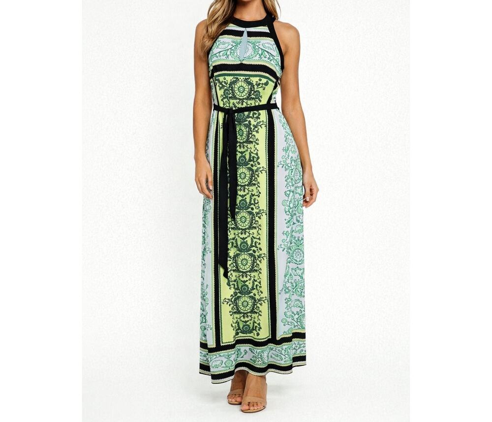 Eva Mendes  NY & Co Navy Green & White Floral Print Maxi Dress – Women’s Size XS